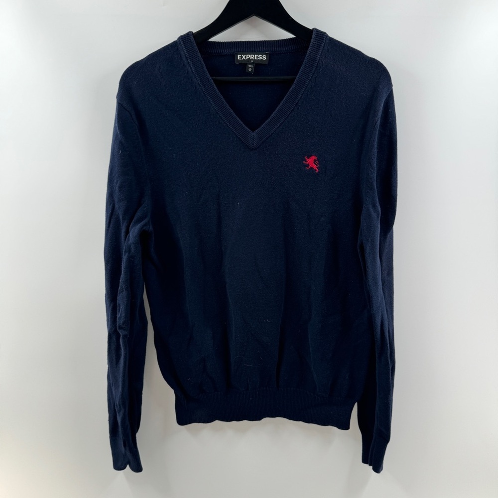 Express Men’s Navy Blue V-Neck Sweater Size Medium 100% Cotton